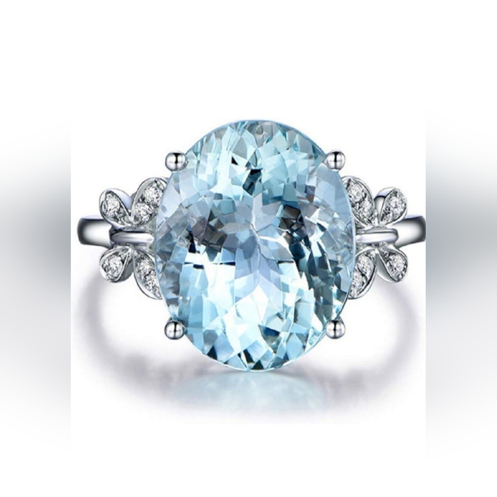 Blue bow butterfly ring in silver tone sz 10